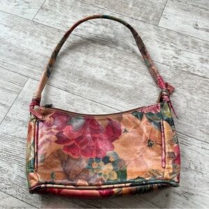 Floral Leather Shoulder Bag in Pink and Tan